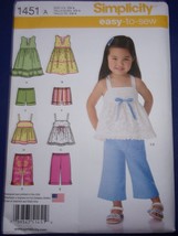 Simplicity Toddlers’ Dresses Top Cropped Pants &amp; Shorts Size ½ - 4 #1451 Uncut - £4.75 GBP