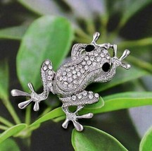 Vintage Look Silver Plated LUCKY Frog Brooch Suit Coat Broach Collar Pin B24 - £12.97 GBP