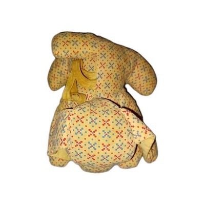 Vintage Stuffed Fabric Dog Bunny Rattle Soft Baby Toy Yellow Red Blue Plaid Folk Item image 2