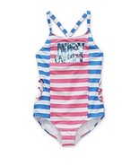Juicy By Juicy Couture Girls Striped One Piece Swimsuit Size 16 NEW - £11.88 GBP