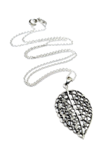 Leaf Filigree Flower Necklace Pendant 18&quot; Chain 925 Sterling Silver Ethn... - £16.09 GBP