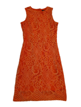 Sharagano Dress Womens 8P Petites Orange Floral Lace Sleeveless Midi Length - £17.52 GBP