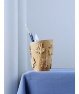 Carved Almond Wood Pencil Holder: Maple Leaf Design, Handmade Desk Organ... - $120.00