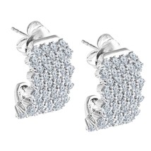14K White Gold Plated Round CZ Wide Push Back Hoop Earrings Women&#39;s Day Gift - £51.45 GBP