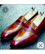 New Men&#39;s handmade leather Shoes, Two Tone Loafers Patina Slip on Dress ... - £129.68 GBP