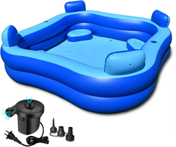 ™ Inflatable Pool with Seats and Headrests 8&#39; X 8&#39; - Electric Pump Inclu... - £79.07 GBP