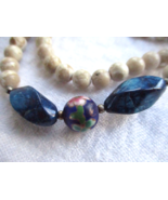 Floral Cloisonne Beige Striated Marble Twisted Sodalite Bead Necklace Vi... - $33.25