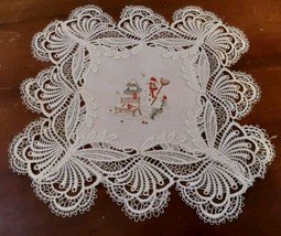 Christmas Table Centerpiece Embroidered Snowman Lace 11&#39;&#39; Square - $18.53