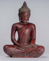 Antique Khmer Style Wood Seated Buddha Statue Dhyana Meditation Mudra - 33cm/13&quot; - £379.79 GBP