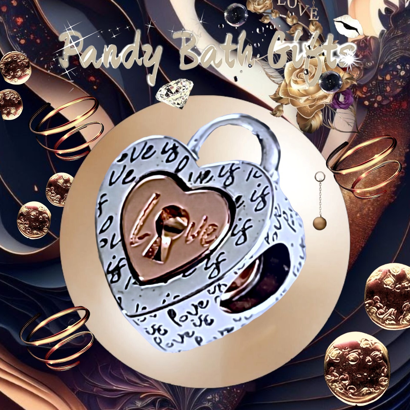Pandora Two Tone Rose Gold Splittable Lock Heart Charm 782505C00 US SELLER Item image 8