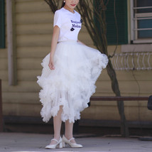 White High-low Layered Tulle Skirt Women Custom Plus Size Fluffy Tulle Skirt image 2