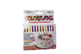 COLORFLAME 12 candles and holders, birthdays, parties PRICE EACH (FOX) - $4.80