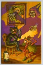 Matthew Kirscht Halloween Shadow Puppets Black Cat Spooky Skeleton  Postcard MK - £39.58 GBP