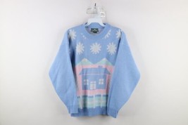 Vtg 90s Streetwear Womens M Fairy Kei Kawaii Pastel Cabin Snowflake Sweater USA - £63.07 GBP