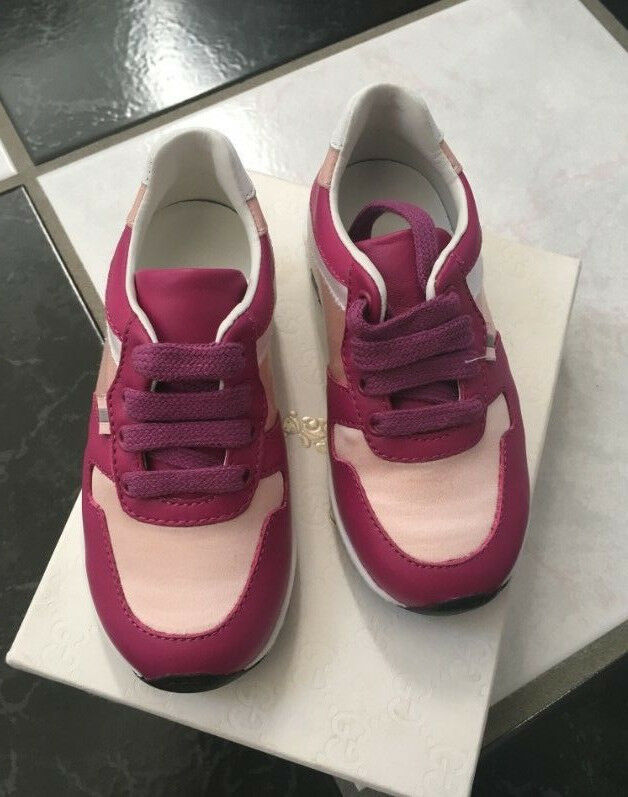 NIB 100% AUTH Gucci Toddler kids Bouganville/Pink Satin/Leather sneakers $350 - $158.00