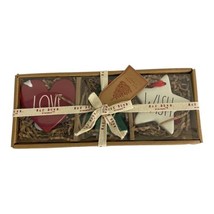 Rae Dunn Christmas Ornament Box Set of 3 Ceramic Love Wish Joy Red Green... - $28.19