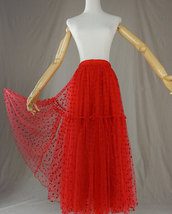 Red Polka Dot Tiered Tulle Skirt Women Custom Plus Size Tulle Midi Skirt image 7
