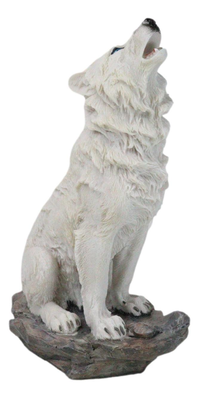 Winter Woodlands Tundra Snow White Albino Wolf Howling at The Moon Figurine - $26.99