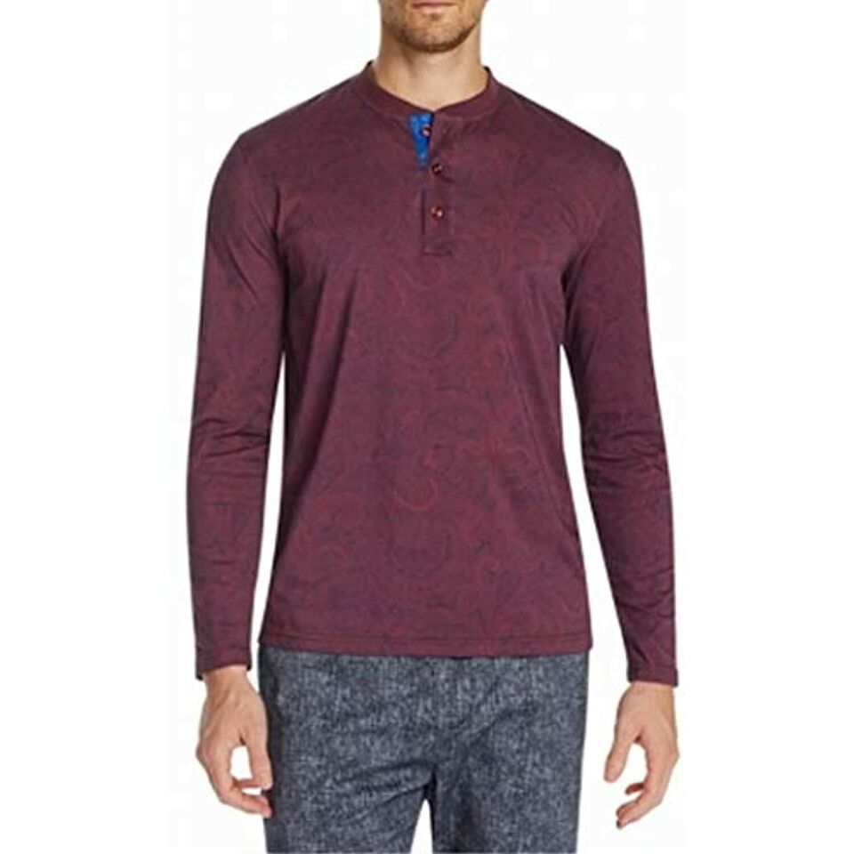MSRP $78 Tallia Mens Shirt Paisley Print Long Sleeve Henley Slim Red Siz... - $27.08