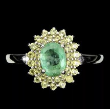All Natural Unheated Oval Emerald  Sapphire Sterling Silver Ring Size 9 - £98.56 GBP