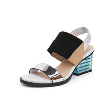 Women Sandals Summer Mixed Color Basic Sandals Women Transparent Square Heel Fem - £198.46 GBP