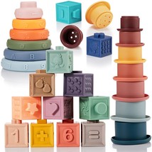 3 Set Montessori Toys For Babies Soft Baby Stacking Cups Toy Silicone Ring Stack - £32.87 GBP