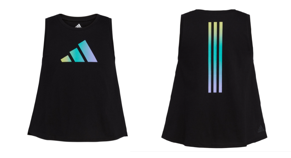 new adidas girls GRAPHIC PERFORMANCE Tank Top Youth sz L (12-14y) black logo tee - $17.72