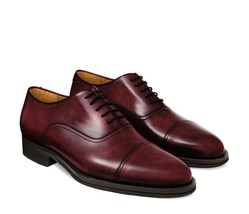 New Oxford Handmade Leather Burgundy  color Cap Toe Shoe For Men&#39;s - $159.00