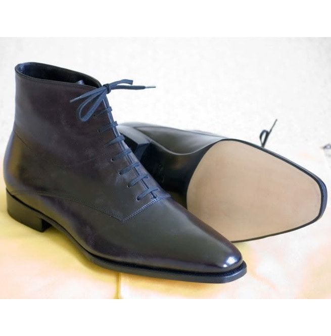 Handmade Mens Fashion Ankle Leather Boot, Men Black Lace Up Boot, Mens Boot 2019
