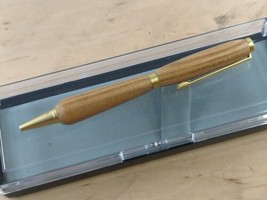 Handturned Slimline Twist Pen Satin Gold Finish Red Elm Body Black Ink - £12.28 GBP