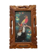 1950s Mexican Exotic Feather Birds Art w/ Hand Carved frame Vintage - £22.31 GBP