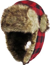 &quot;Red Plaid Fur Lined Trapper Winter Hat - Cozy Elegance for Cold Days&quot; - £14.94 GBP