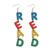Teachers School Season Colorful Letters Wooden Earrings Elementary Alphabet New - £8.66 GBP