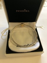 Genuine Pandora Moments Silver &amp; 14K Snake Chain Bracelet 590702HG - £266.14 GBP