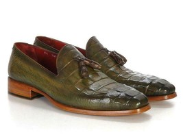 Paul Parkman Mens Shoes Loafer Green Crocodile Calfskin Handmade PP2281-GREEN - £345.83 GBP