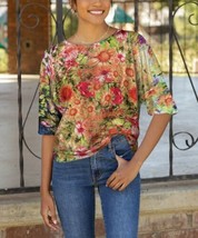 Aimee Green &amp; Red Floral Short-Sleeve Boatneck Top 1X - £25.62 GBP