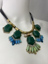 J Crew Statement Necklace Green Blue Opalescent &quot;Stones&quot; on Multistrand ... - $29.95