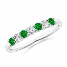 ANGARA 2.5mm Natural Half Eternity Emerald and Diamond Wedding Band in Silver - £278.11 GBP+