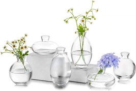 Glass Bud Vase For Centerpieces, 6Pcs/2Sets Glasseam Modern Clear Mini Small - £31.17 GBP