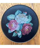 Vintage GUILDCRAFT Floral Needlepoint Round Sunshine Biscuits Tin USA - $18.95