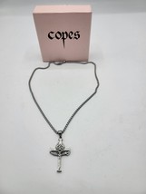 Copes Wicca Phase Springs Eternal Silver Tone Box Chain Catholic Cross Necklace - £27.37 GBP