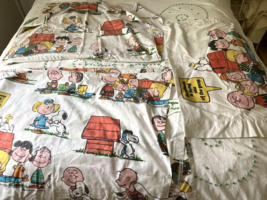 3 LOT Vtg Charlie Brown Peanuts 1971 One Of The Gang Mohawk 2 flat sheets 1 case - £40.66 GBP