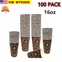 100 Pack 16oz Quality Disposable Paper Hot Coffee Tea Cups - USA SELLER - £20.19 GBP