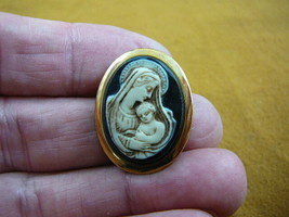 (CS13-13) MADONNA Mary baby Jesus white + black oval CAMEO Pin Pendant Jewelry - £22.78 GBP