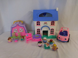 Little People Blue Roof Dollhouse + Camping Adventure + Pink Car + People + Acce - £18.22 GBP