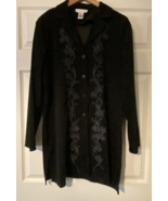 Susan Graver Size Large black embroidered floral long sleeve button up j... - $30.00
