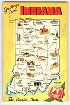 Map Postcard Greetings From Indiana The Hoosier State 1973 Vintage Retro - $9.00