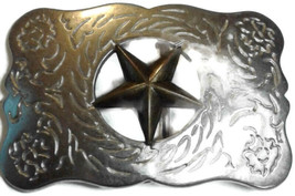 Texas Lone Star Metal Belt Buckle Floral Engraving Vintage - £31.67 GBP