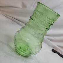 Vintage Vaseline Ouraline Uranium Glass Flower Vase Ribbed Braided Trim Glows - £37.04 GBP