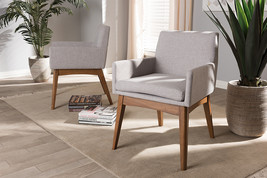 Larine Walnut Wood Finishing Greyish Beige Fabric Dining Armchair (Set o... - $6,138.12 MXN